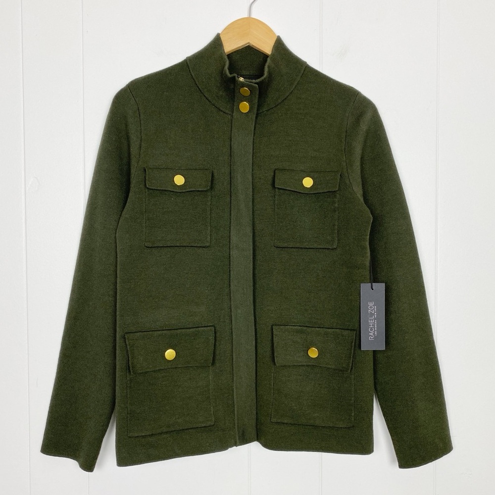 Rachel Zoe Sweater Jacket Womens Size Medium Utility Army Green High Neck Zip Up